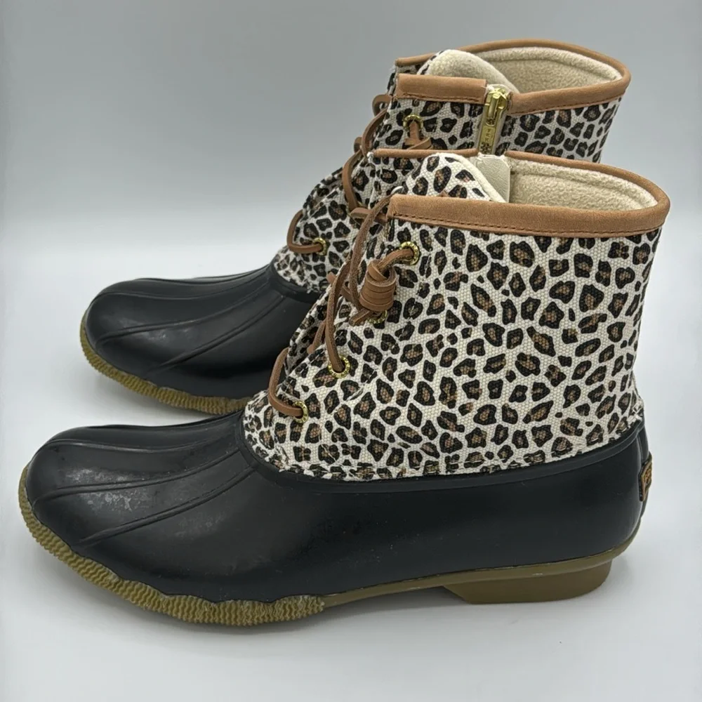 Sperry Leopard Print Rain Duck Boots — Black, Brown, Tan